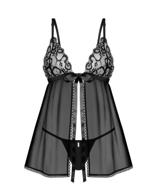 Obsessive - Blomentis Babydoll en String - Zwart - Afbeelding 2