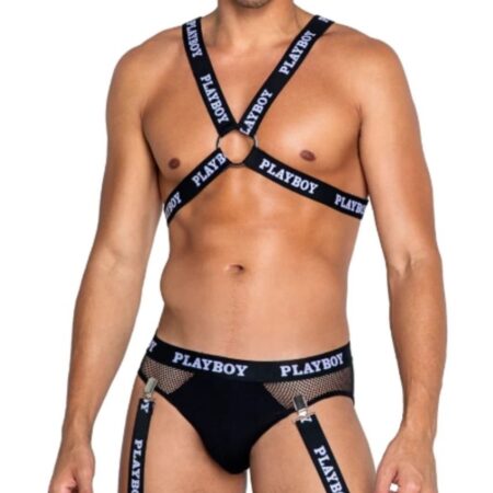 Playboy Lingerie - Heren Bretelset Dark Room - Zwart