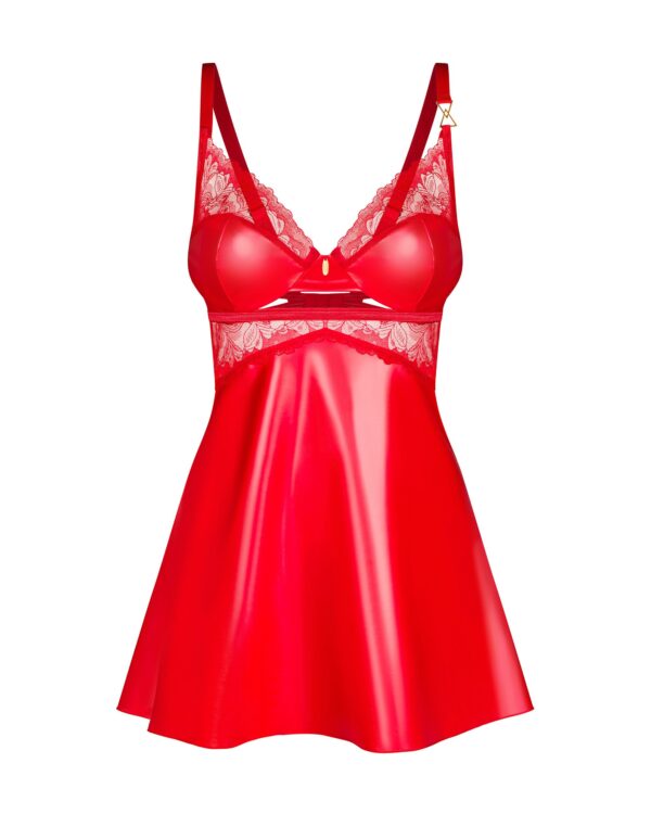 Obsessive - Aliosa Chemise & String - Rood - Afbeelding 3