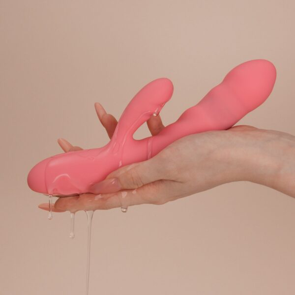 SVAKOM - Avery Thrusting Rabbit Vibrator - Aardbei Roze - Afbeelding 11