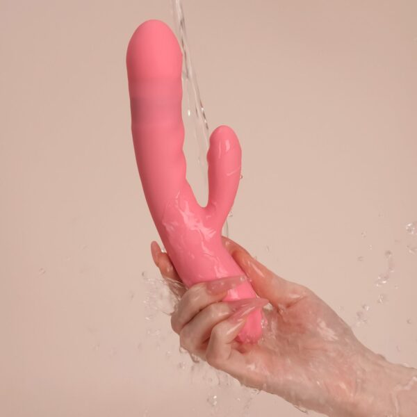 SVAKOM - Avery Thrusting Rabbit Vibrator - Aardbei Roze - Afbeelding 12