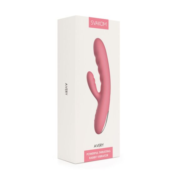 SVAKOM - Avery Thrusting Rabbit Vibrator - Aardbei Roze - Afbeelding 8
